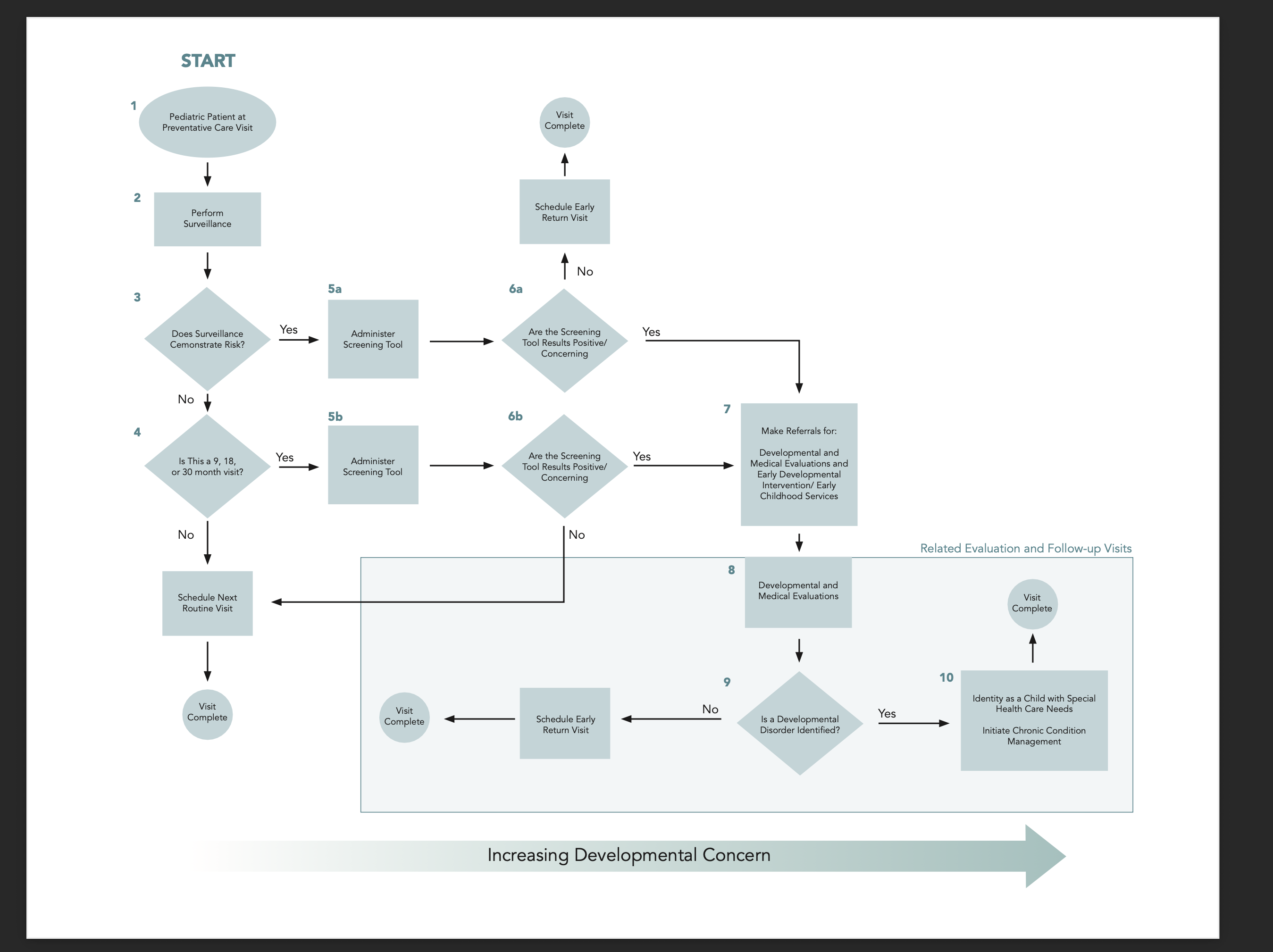 American Academy of Pediatrics flow chart for identification and evaluation of children with autism spectrum disorder